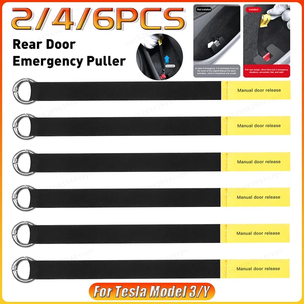 2-6PCS Emergency Handle Extended Escape Strap for Tesla Model Y Door Manual Release Emergency Security Corda Emergency Extractor