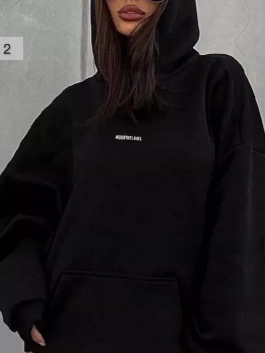 Street Style Loose Fit Hoodie Letter Print Top Quality Casual Women's Long Sleeve Sweatshirt Mid-Length Hooded T-Shirt