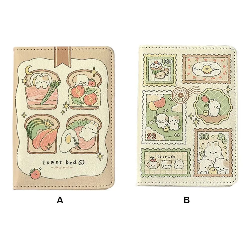 Cartoon Rabbit Passport Holder Pu Leather Multi-function Passport Cover Light-weight Rectangle Card Clamp Wallet Travel Outdoor