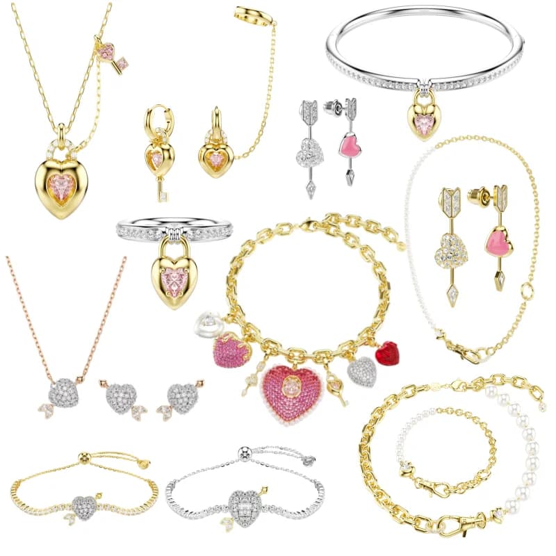 New Trend 2026: Set of Heart Shape Romantic Jewelry, Earrings, Rings, Women's Bracelets, Fashion Jewelry, Gift for Party