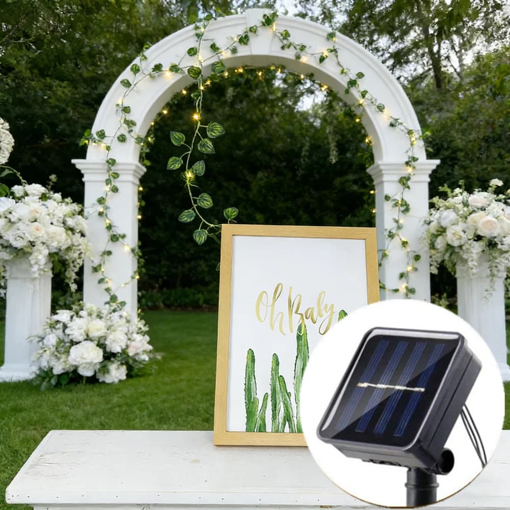 Luci Solari a LED 10M/5M/2M, Ghirlanda di Foglie Verdi Artificiali, Decorazione per Feste, Matrimoni, Natale, Casa, Stanza, Parete, Ghirlanda Vegetale