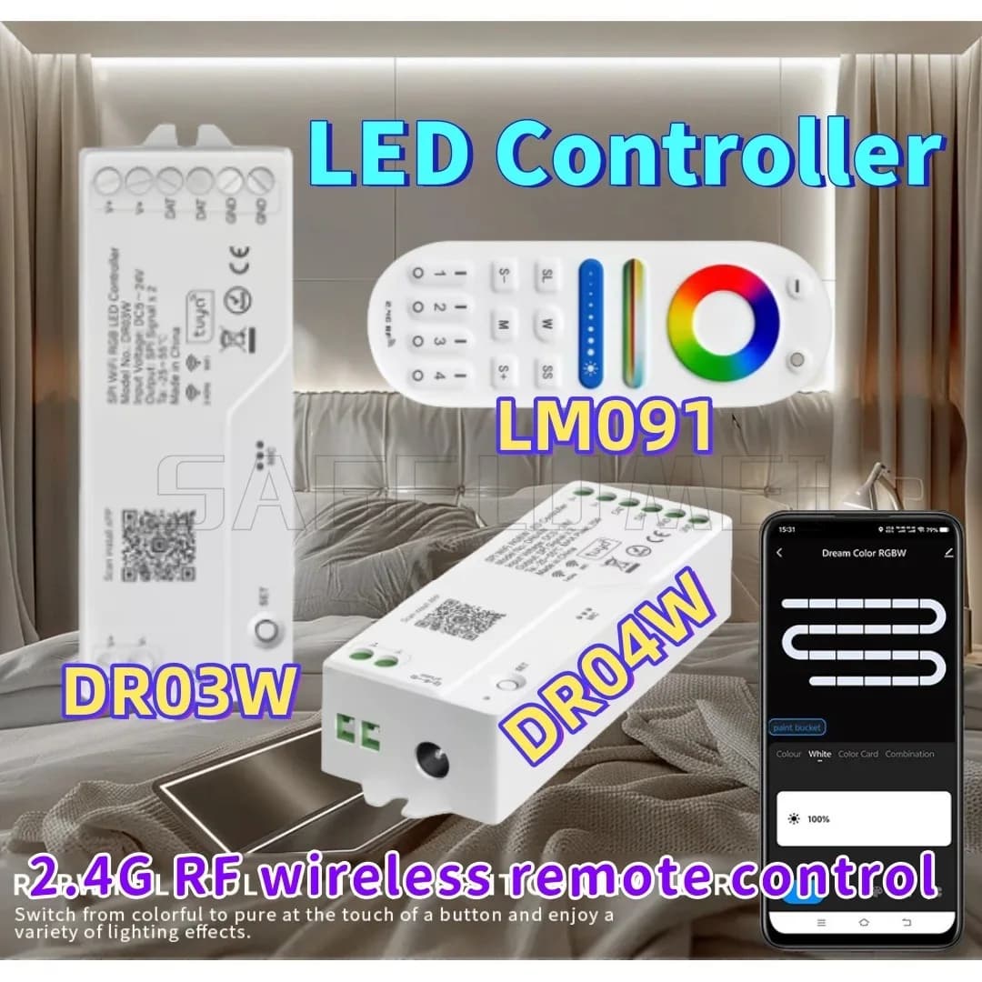 Controller LED LM091/DR03W/DR04W modulatore di luce Funziona con il controllo Alexa WS2811 WS2812B WS2813 WS2815 Striscia LED RGB Tuya 2.4G