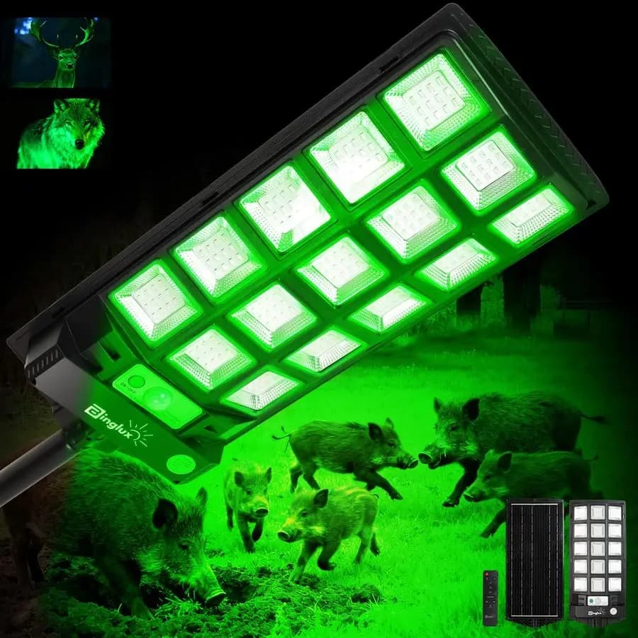 Luci per Caccia Notturna 20000LM, Luce Solare Verde per Caccia al Cinghiale con Staffa Metallica da 9.3 Pollici, Sensore di Movimento e Telecomando da 65FT