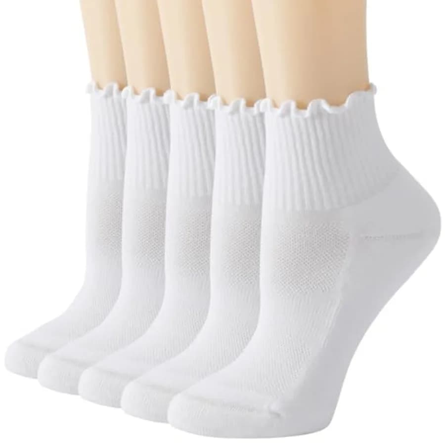 Women's Ruffle Mini Crew and Ankle Socks, 5/6 Pairs Cotton Cushioned Athletic Socks for Running, Tennis and Daily Wear