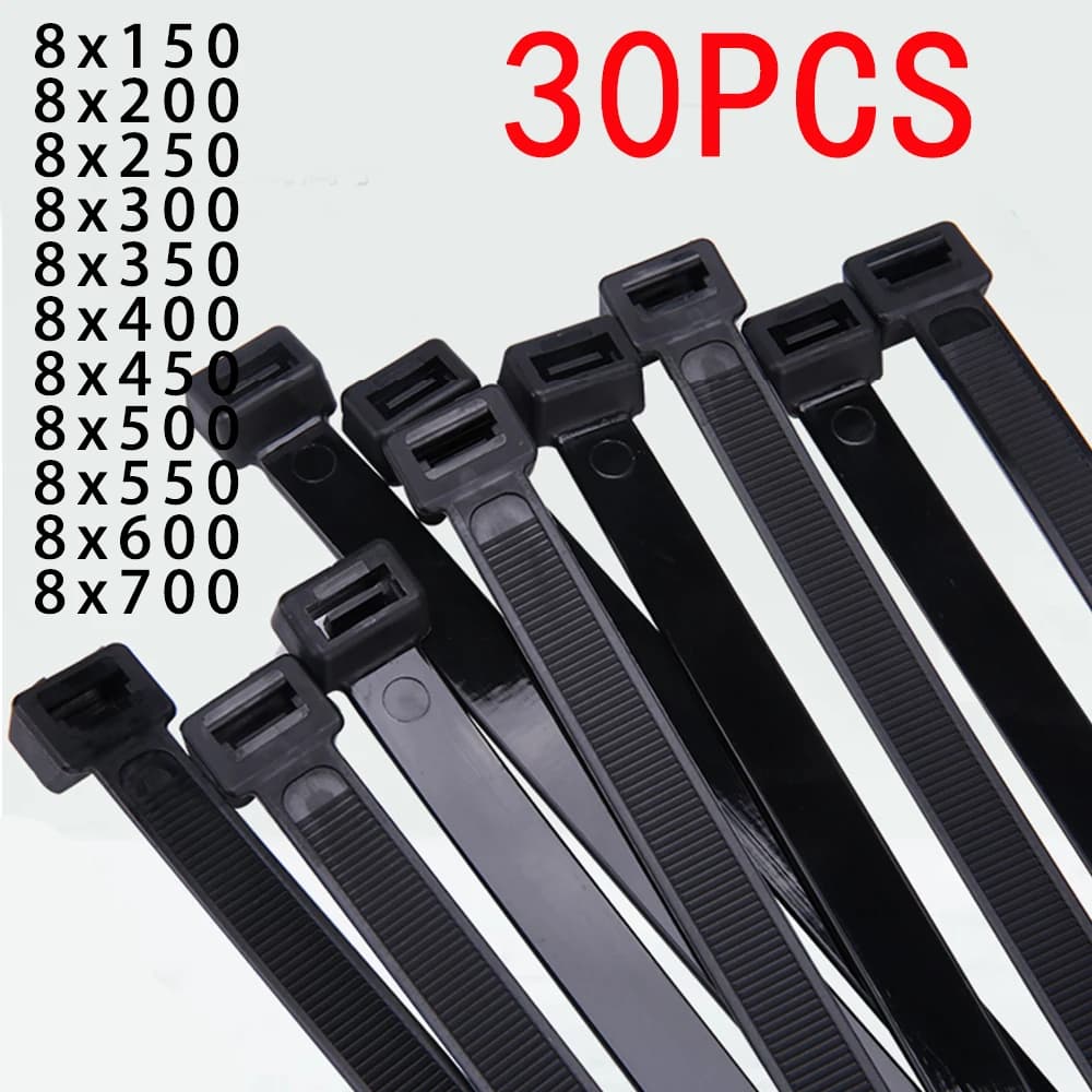 30PCS cinturino in nylon autobloccante in plastica di fissaggio cavo avvolgimento zip tipo cablaggio cavo con bianco e nero 8mm x 300 600 700