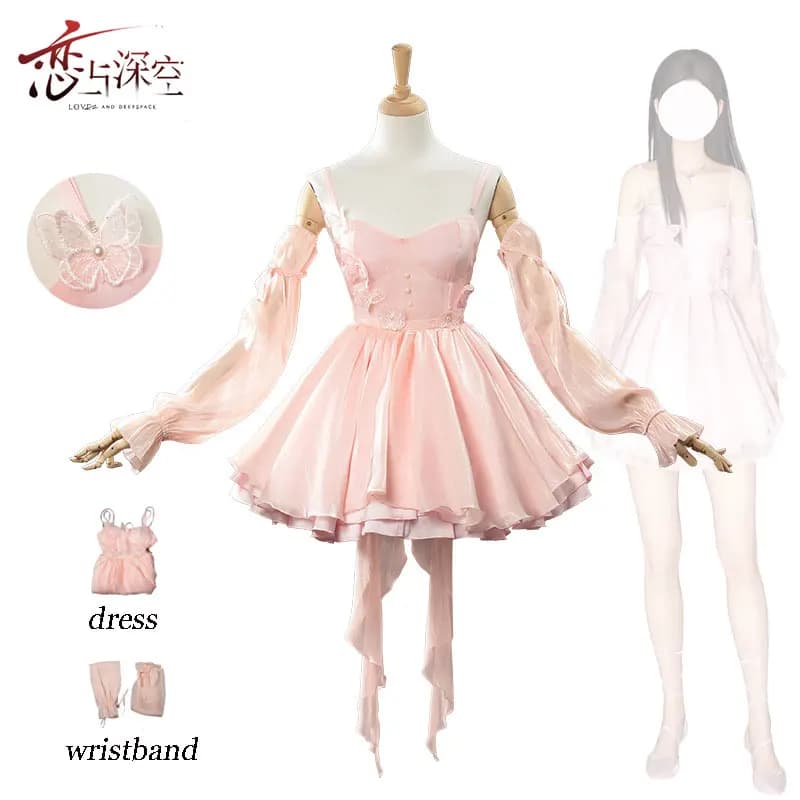 Otome Game Love and Deepspace cosplay costume pink chiffon dress suitable for Halloween comic exhibition wedding photos,birthday