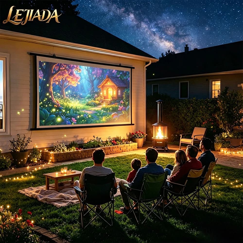 LEJIADA 120inch Wall Mounted Projector Screen 16:9 Milk Silk White Wrinkle-Free 160 ° Viewing Angle Home Theater Indoor Outdoor