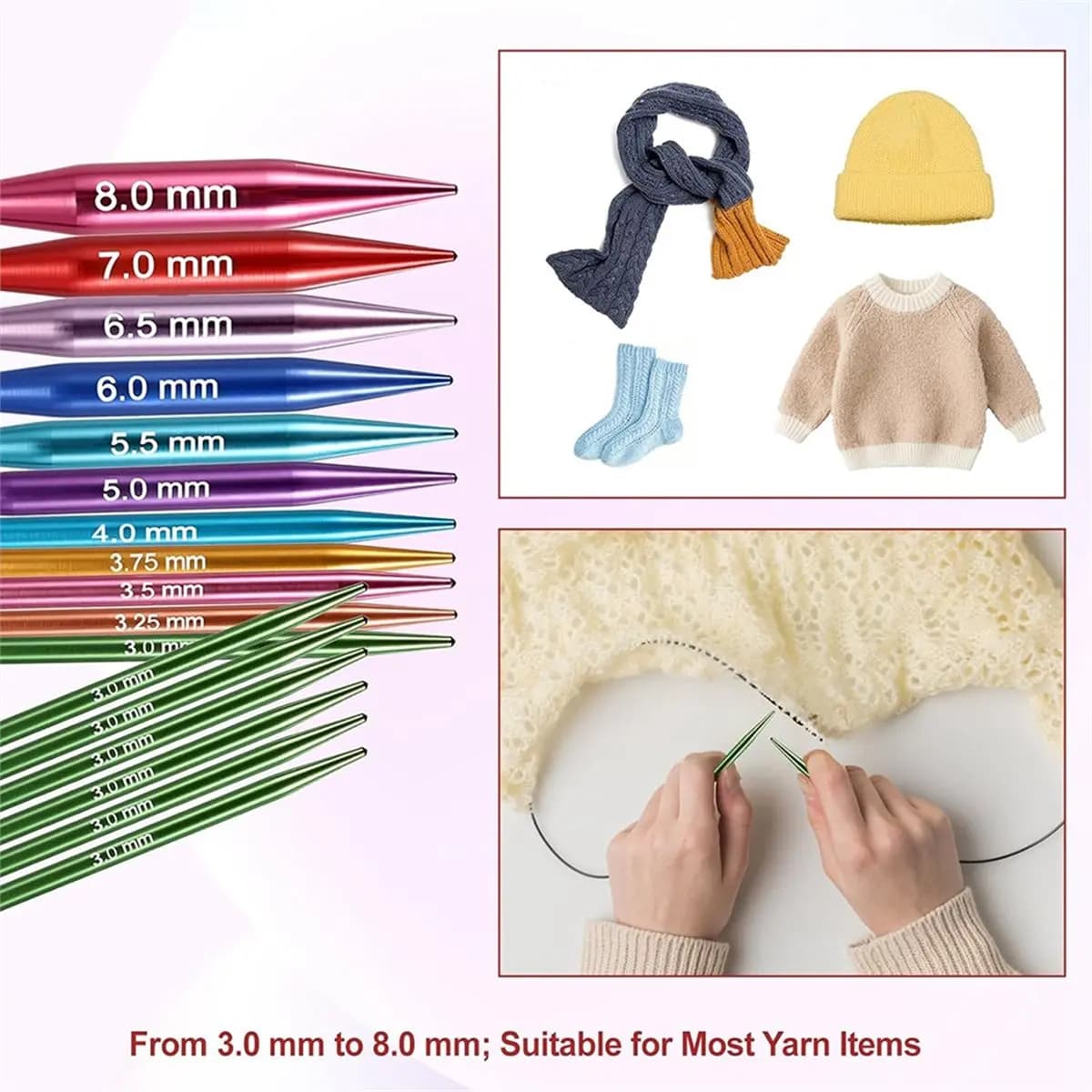 Set di Ferri da Maglia Corti Intercambiabili ABNH, Kit di Ferri Circolari in Metallo da 2 Pollici per Principianti, 12 Paia