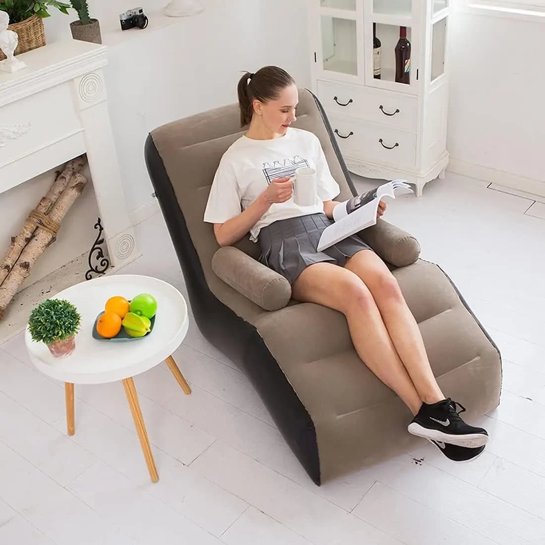 Divano pigro pieghevole, poltrona lounge gonfiabile pieghe durevoli addensate, panca ad aria compatta per lettino da gioco per dormire nel letto per il tempo libero