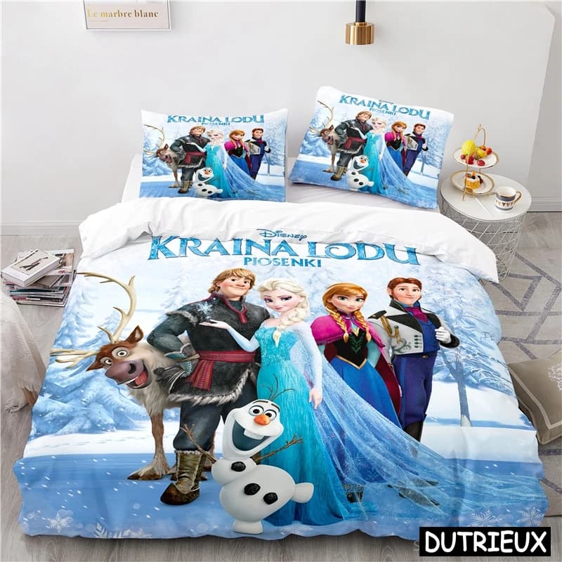 Set Copripiumino Disney con Personaggi dei Cartoni Animati, Tema Frozen Elsa e Anna, Set Biancheria da Letto per Letto Matrimoniale o King Size