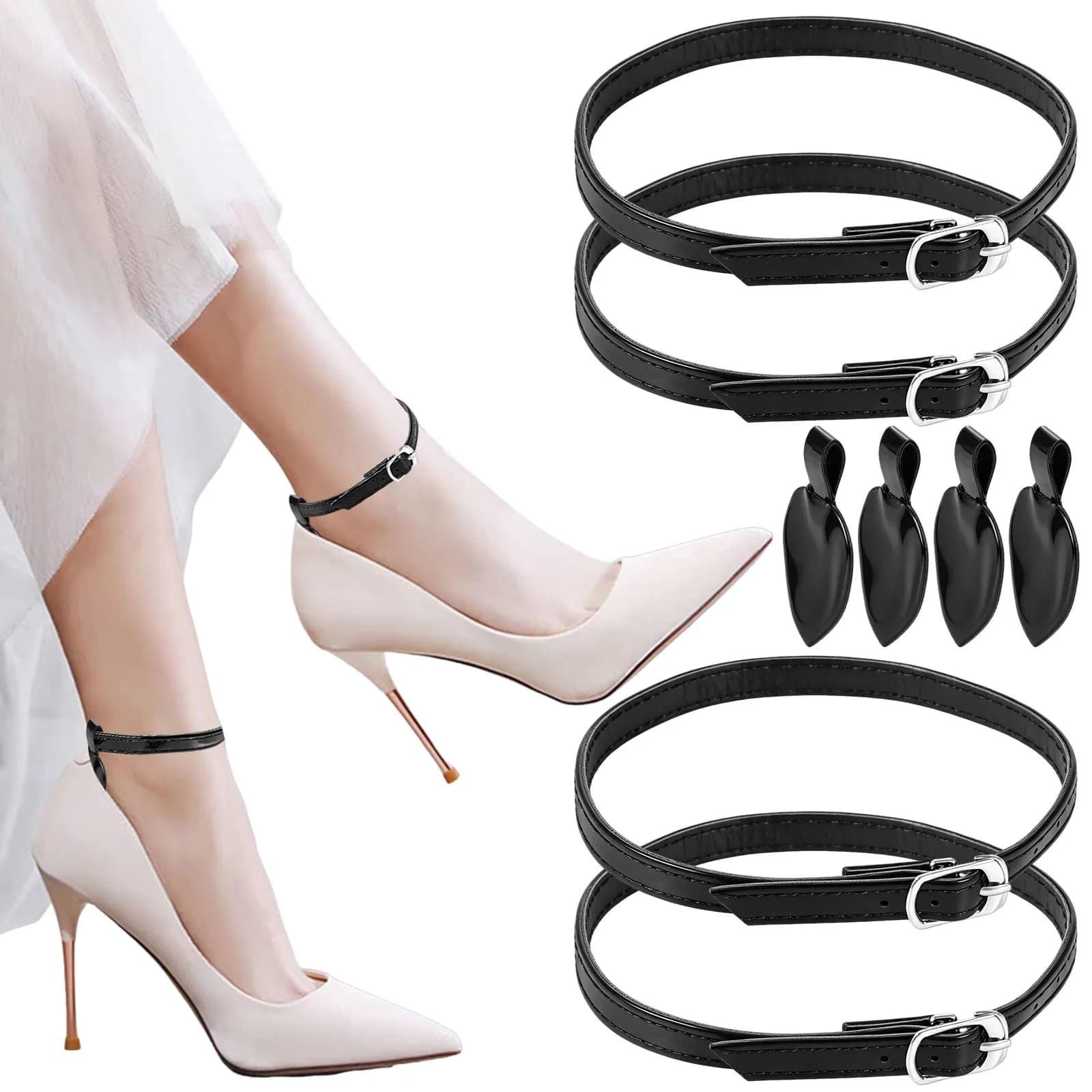 2 Pairs Women PU High Heel Shoe Strap Adjustable Back of Heel Shoe Strap Detachable High Heel Shoelace for Flats Leather Shoes