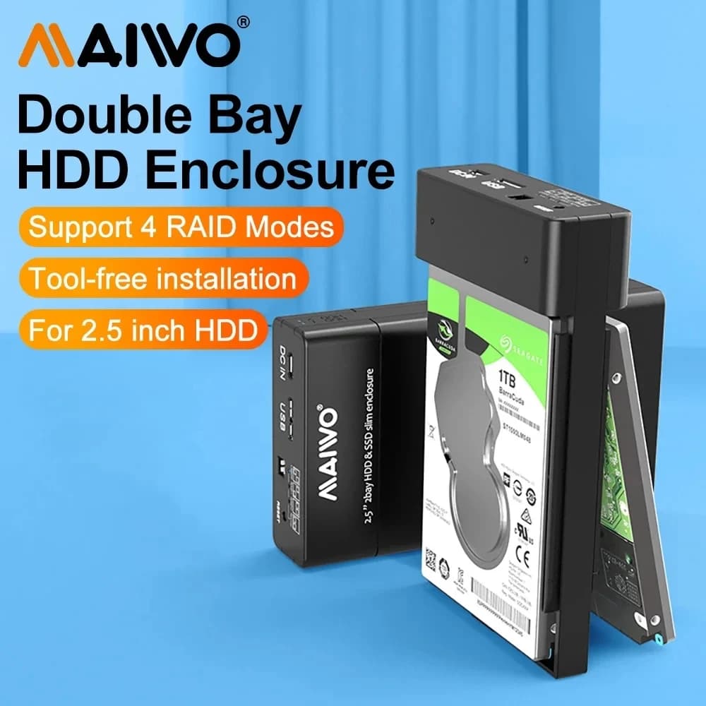 MAIWO Docking station per HDD da 2,5 pollici Dual Bay Custodia per disco rigido esterno Array Cabinet Array per disco rigido SATA da 2,5 '' con RAID