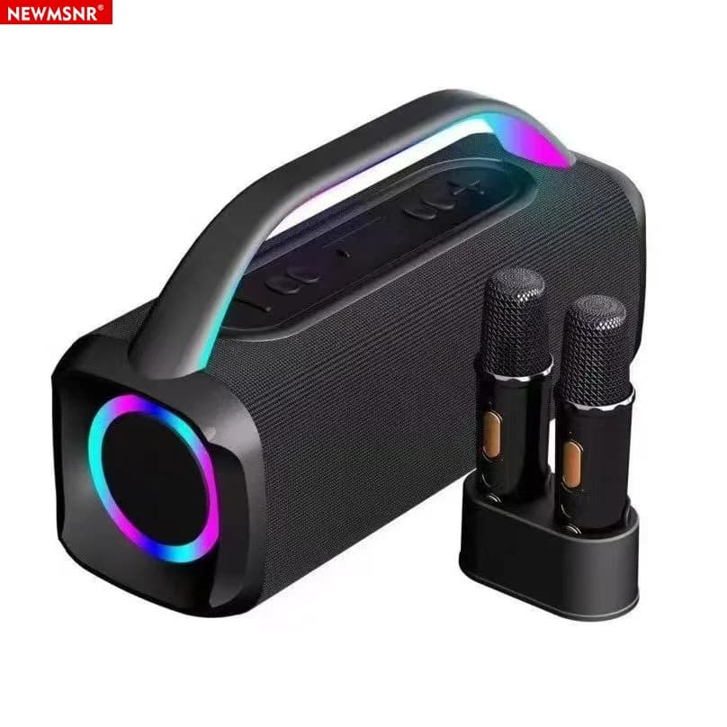 Altoparlante Bluetooth portatile con effetto di luce dei bassi da 20 W potente con 2 microfoni Suono stereo Subwoofer wireless Boombox Karaoke domestico