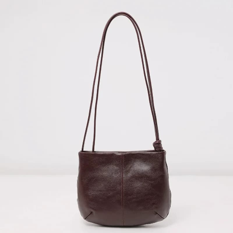 Top-grain Cowhide Ultra-thin Small Bag, Genuine Leather Retro Semi-circular Letter Bag, Women's Single-Shoulder Crossbody Bag