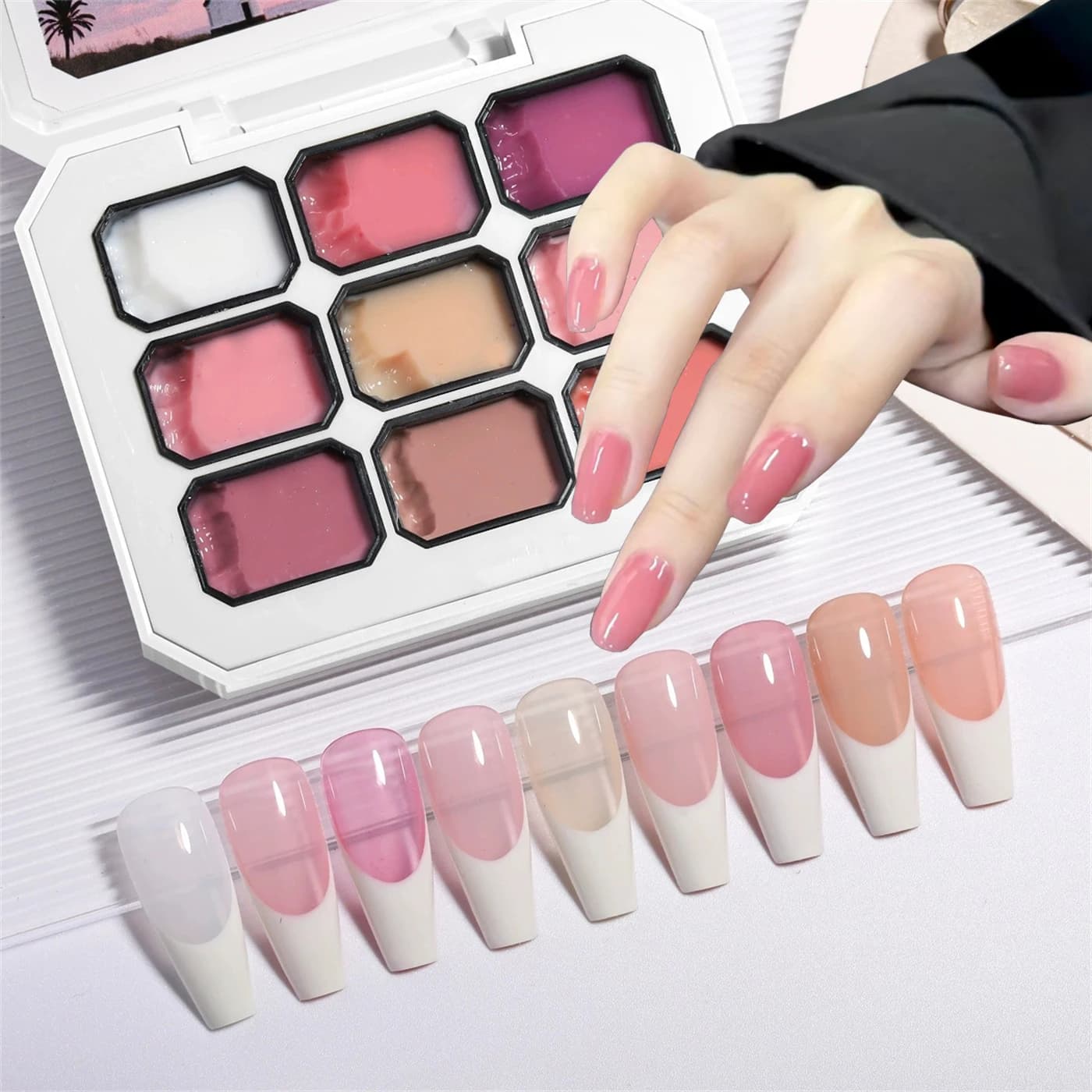 1pc Solid caressing Gel Nails Flower Cherry Pink Collar Change Gradual UV and LED Art Nails Decoration FAI FROM YOU Nail Salon 9 Colors INS
