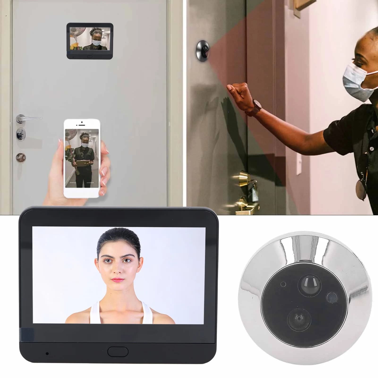 Videocitofono con Telecamera Spioncino, Cancellazione del Rumore, Comunicazione Bidirezionale, HD 1080P Digitale con Porta USB per Casa