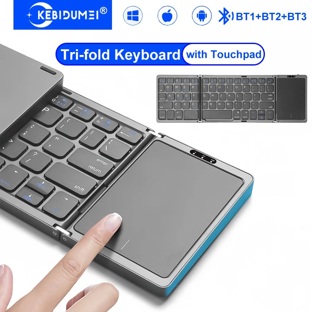Tastiera Tri-Bluetooth Tastiera tripla con touchpad Mini tastiera portatile Tastiera ricaricabile per PC Windows Android IOS