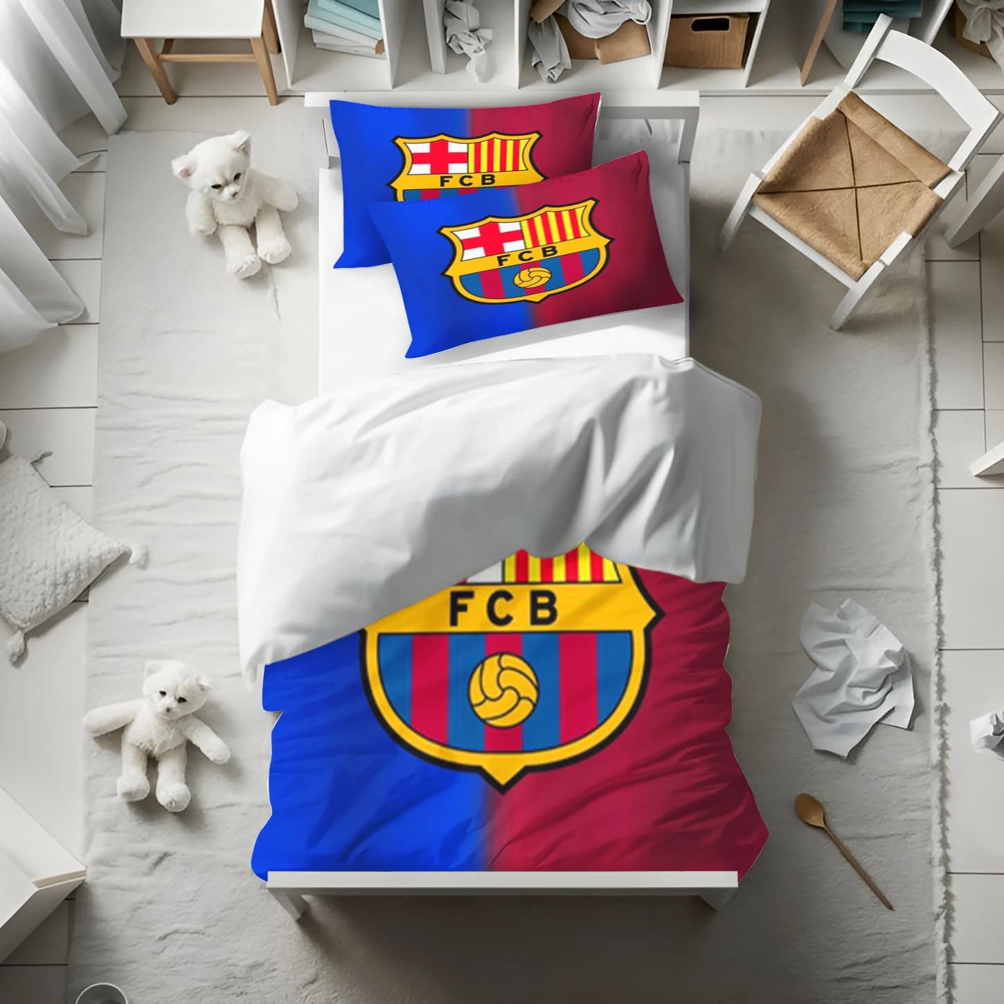 Set Copripiumino e Federe a Tema Calcio, for Adults and Children, with Design Carton Animato and Motivo Club