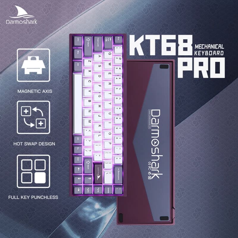 Darmoshark KT68 Pro Gaming Tastiera meccanica Wired Hot Swap 68 tasti Interruttore Kailh ad asse magnetico personalizzato in lega di alluminio