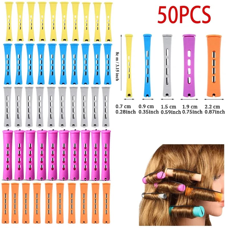 50 pcs 5 Sizes Permanent Hair Rollers Set Bigodini Wave Cold Auctions For Women Hair Long Courts FAI DA TE Hairdresser Tools For Styling