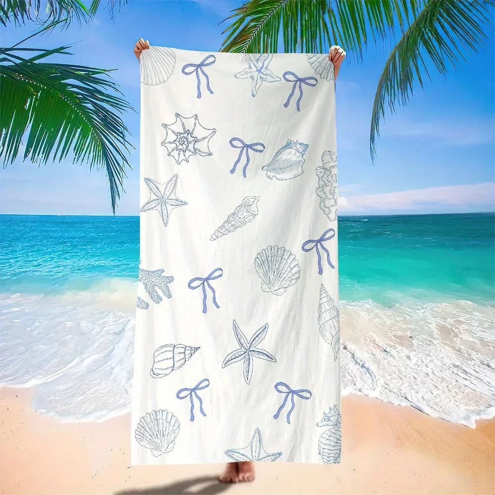 Telo Mare Resistente alla Sabbia con Conchiglie e Stelle Marine, in Microfibra ad Asciugatura Rapida, Leggero per Piscina, Viaggi, Spa e Vacanze