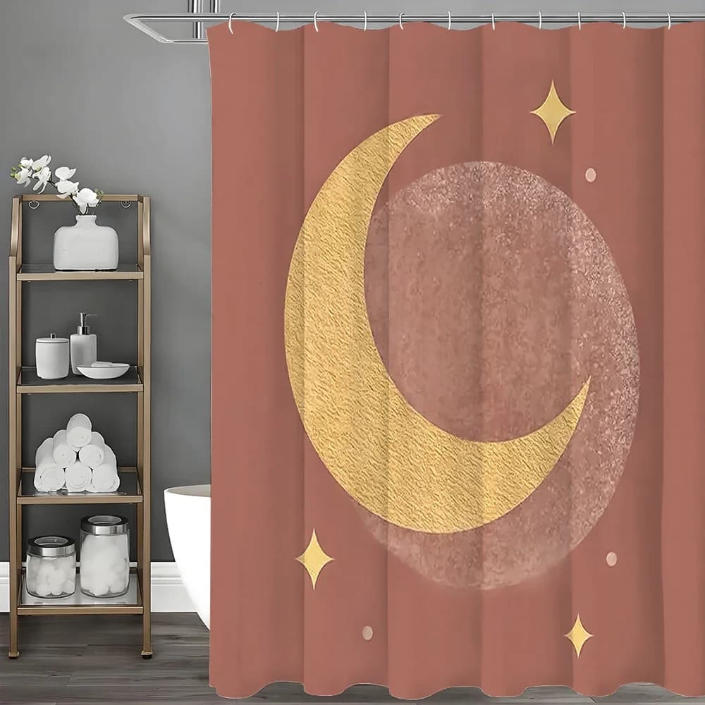 Tenda da doccia Sun Moon Stars, tenda da doccia decorativa per bagno, tenda da doccia impermeabile con ganci