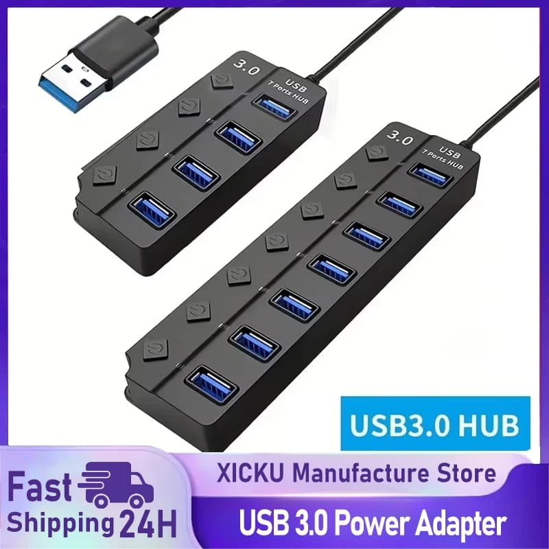 Hub USB 3.0 a 4/7 porte con indicatore LED e controllo interruttore indipendente per laptop, chiavette USB, hard disk, stampante, fotocamera, tastiera