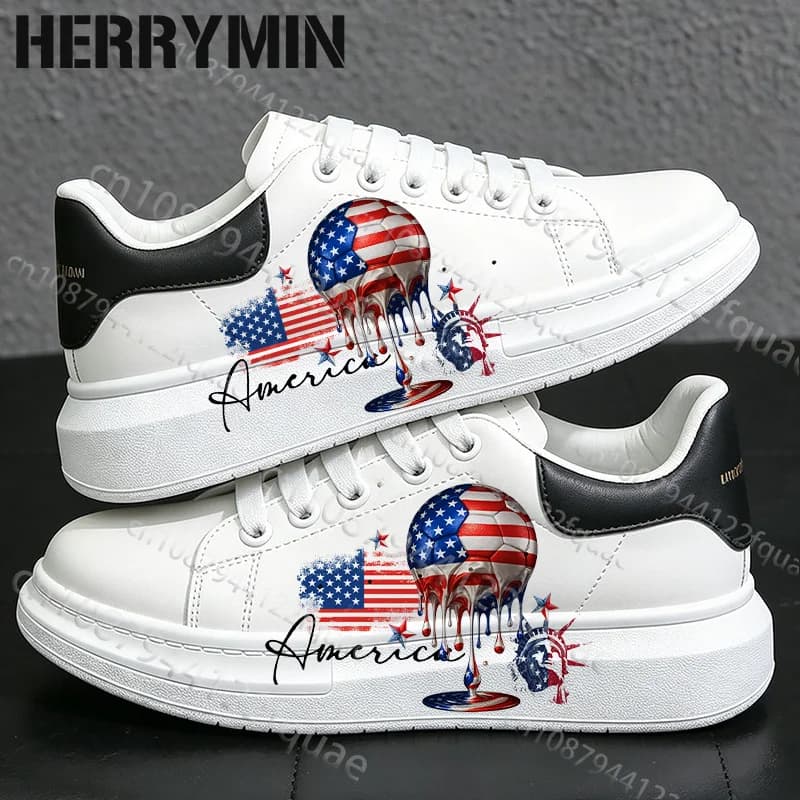 Popular Man Woman America Football Match Design Size 35-44 Casual Shoes High Quality Anti Slip Lace Up White Flat Shoes