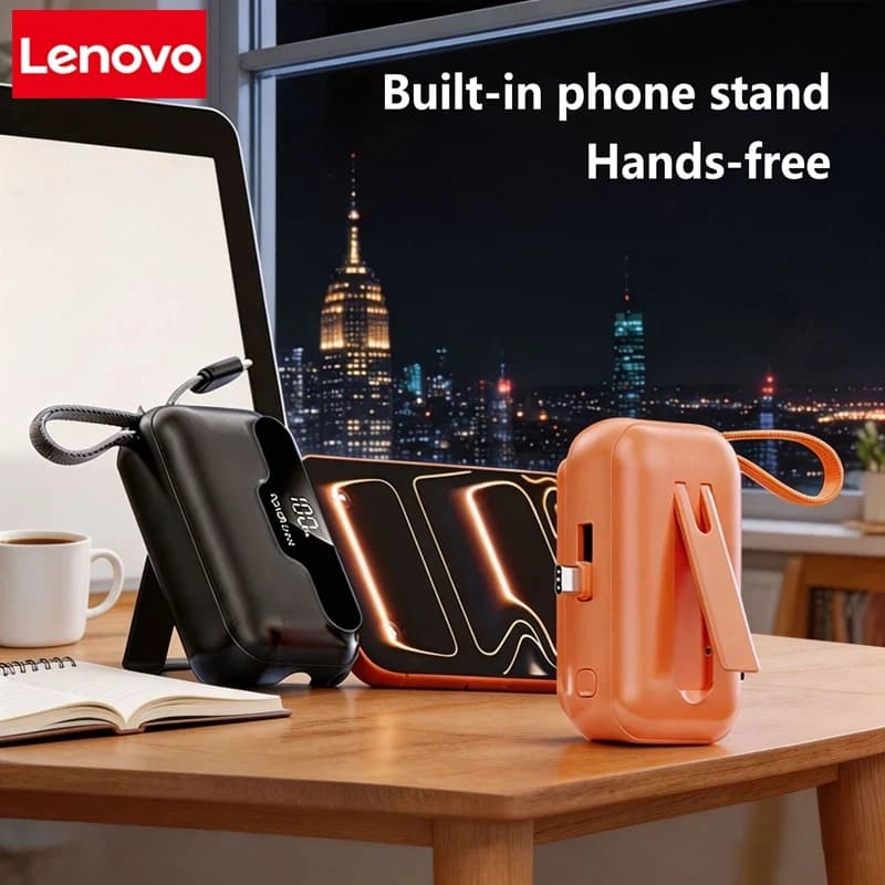 Lenovo Mini Capsule Power Bank Built-in Cable Fast Charging Portable Charger With Phone Stand LED Flashlight For iPhone Xiaomi