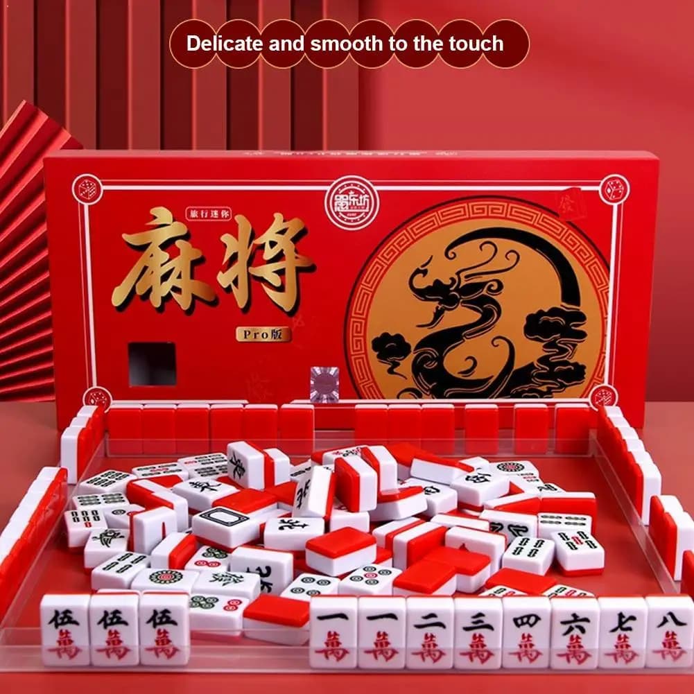 Mini Gioco di Mahjong Cinese Portatile, Gioco da Tavolo Compatto per Famiglia, Campeggio all'Aperto, Intrattenimento, Esercizio Mentale, Giocattolo da Tavolo
