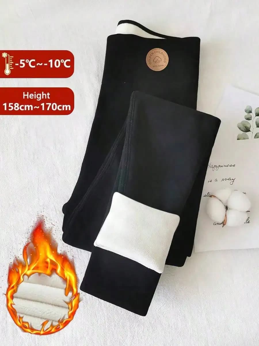 Leggings Termici Invernali da Donna in Velluto di Cotone, Modellanti, con Interno in Pile, Neri, Elasticizzati, Spessi e Caldi