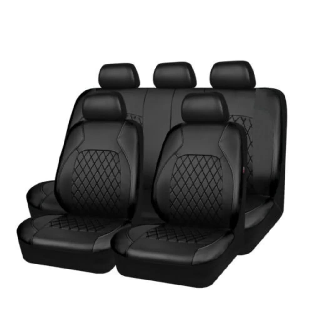 Diamond Quilted PU Leather Car Seat Covers Patchwork Waterproof Universal Auto Seat Cushion Protector for Most 5-Seat Vehicles