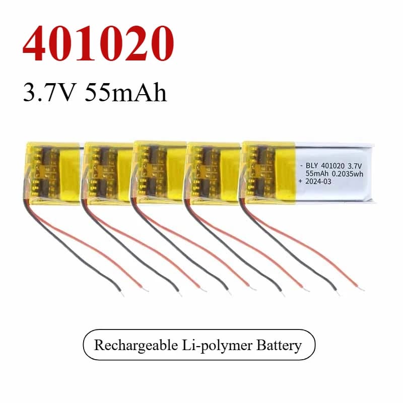 5PCS 3.7V 55mAh 401020 Batteria ricaricabile ai polimeri di litio per orologio Attrezzatura di bellezza Auricolari Bluetooth Selfie Stick Smart Watch