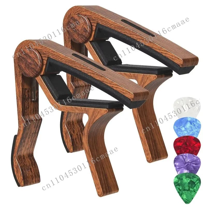 2 Folk/electric Guitar Capo Aluminum Alloy Wood Grain Capo 5 Picks (with Pick Slots)