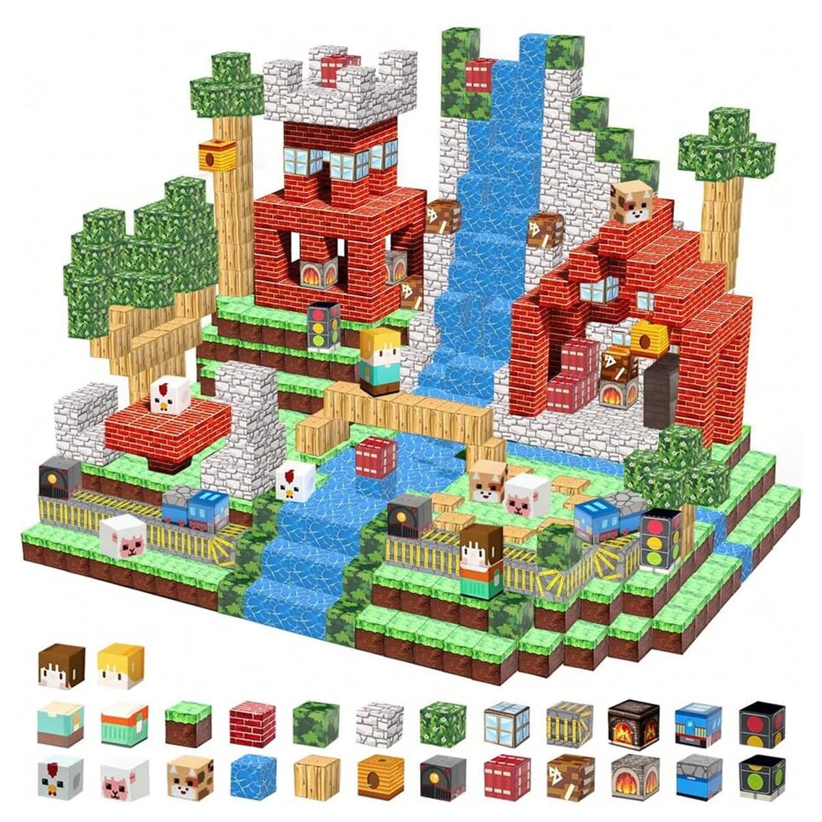 Mattoncini Magnetici da Costruzione, Gioco di Impilamento, Set Architettonico STEM, Modellino Fai-da-Te Educativo, Regalo per Bambini e Bambine
