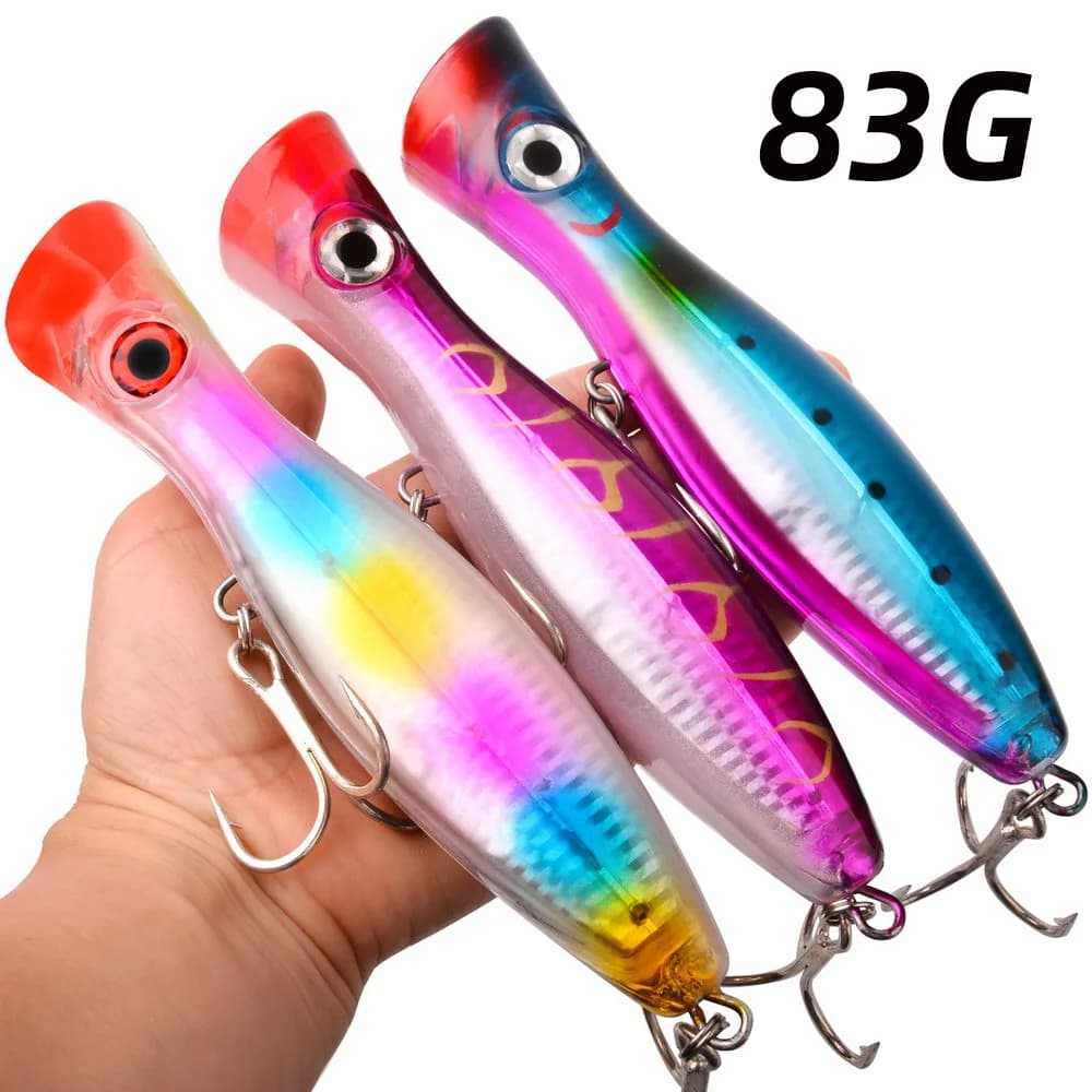 1pc 43g/83g Big Popper Galleggiante Wobbler Esche da pesca, Topwater Traina Esca dura in plastica artificiale, Attrezzatura da pesca