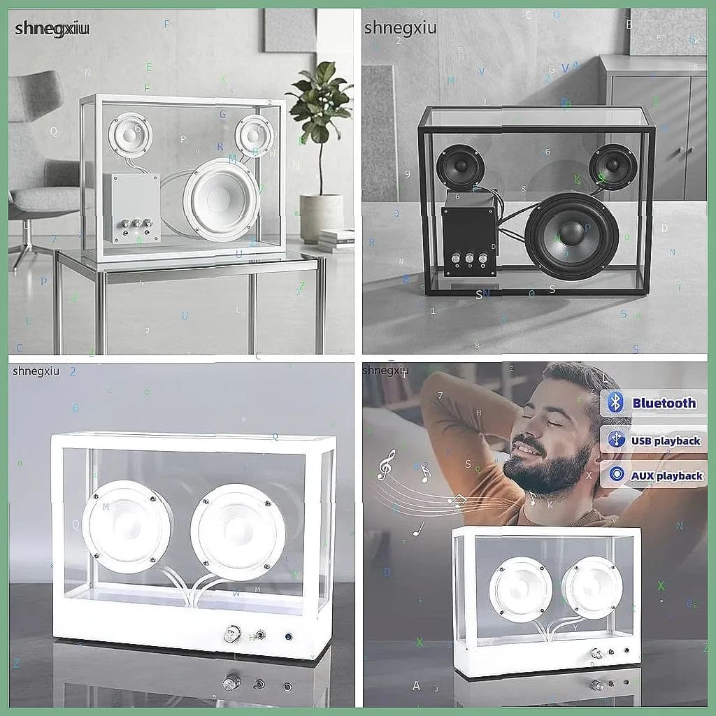 Subwoofer Bluetooth Transparent, Wireless Speaker with LED Lights for Desk, Room Decoration, Birthday Gift