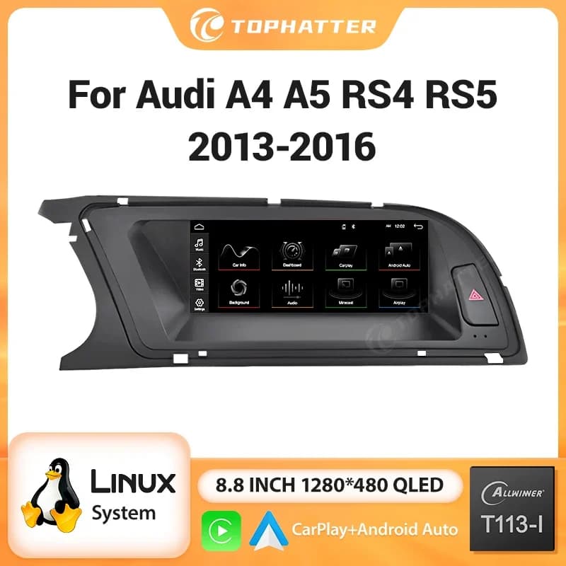 Autoradio Multimediale Linux con Schermo Touch per Audi A4 A5 RS4 RS5 2013-2016 con CarPlay Wireless, Android Auto, Airplay, Miracast
