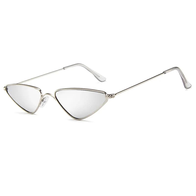 Unisex Unique Triangle Sunglasses, Women's Yellow Metal Glasses, UV400 Retro Cat-Eye Sunglasses