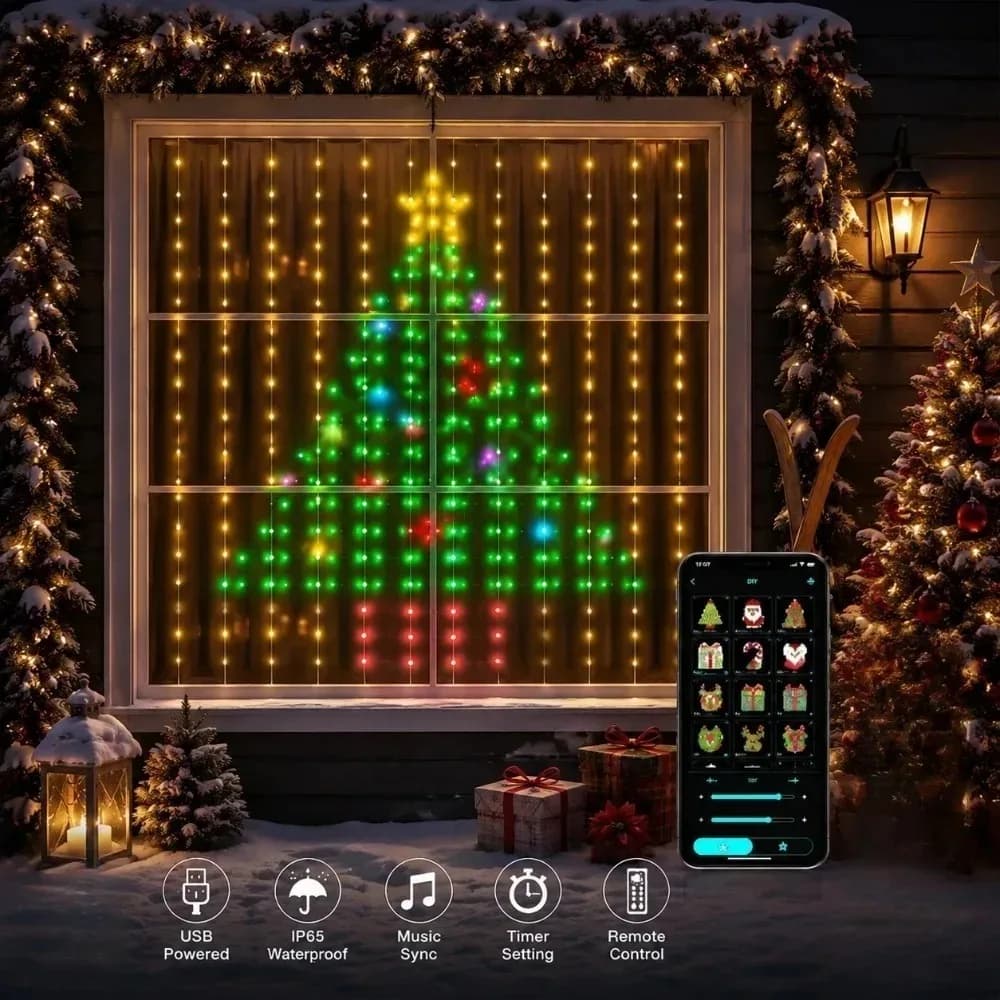 LED Pixel Curtain Lights Bluetooth APP Control RGB Smart String Lights DIY Window Decor for Home Party