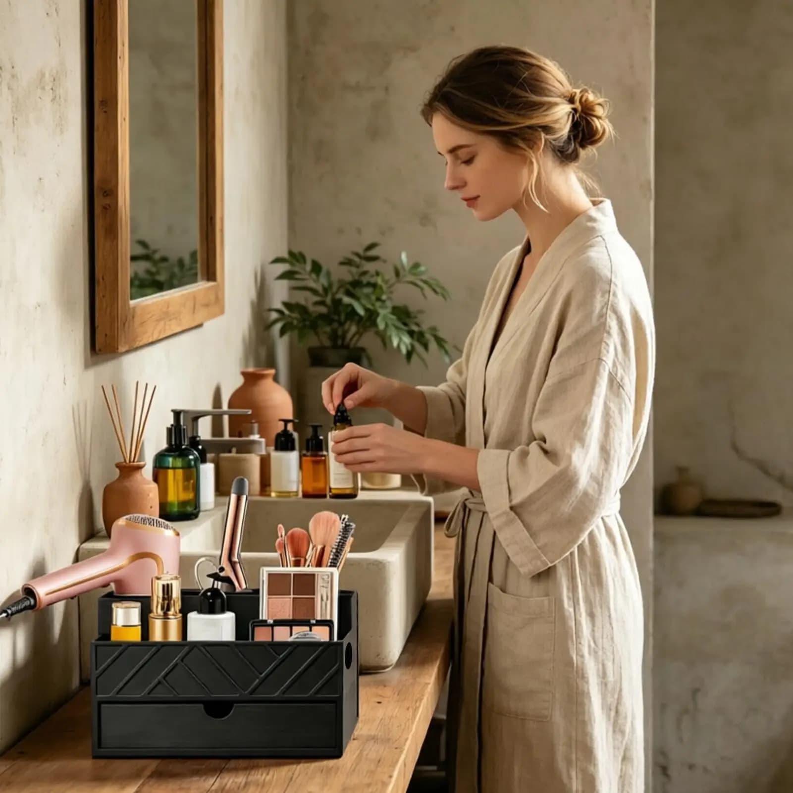 Hair Dryer Stand With Removable Cups Wire Holes Bathroom Storage Hair Dryer Organizer Coffee Pod Holder For Brush Straightener