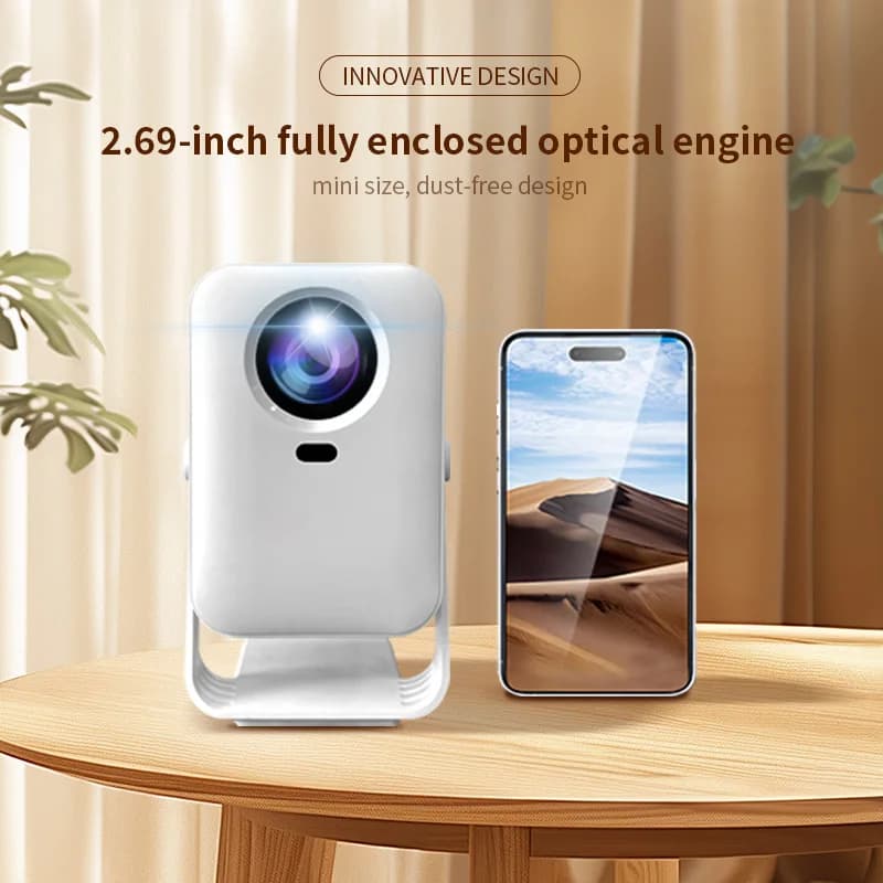 2026 New Smart Projector with Pan-Tilt & Touch Control, Native 1080P 4K Mini Portable Projector, Built-in Gimbal Home Theater