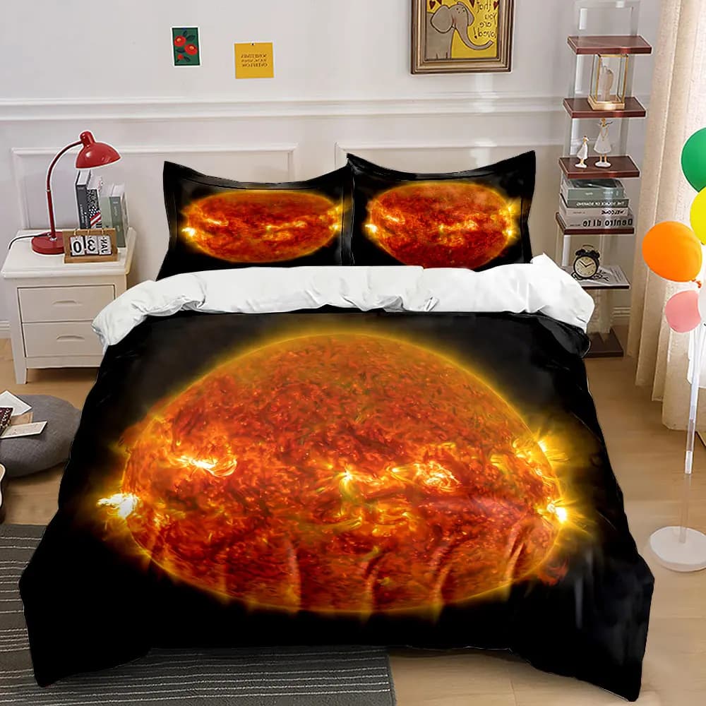 Set di biancheria da letto decorativa a tema solare, morbido e confortevole, include 1 copripiumino e 2 federe, idea regalo