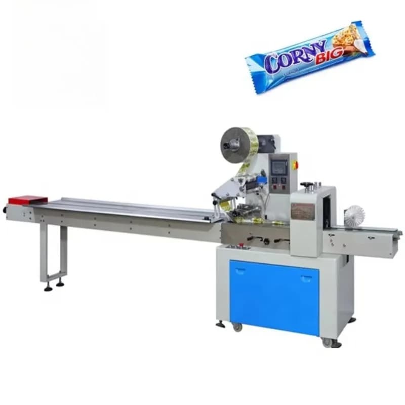 PLC Control Date Ball Protein Bar Automatic Horizontal Wrapper Pillow Packing Machine Cookie Cake Flow Wrapping Machine Custom
