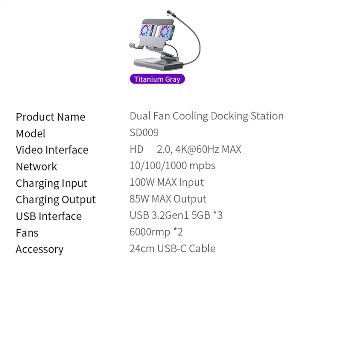 (BAAY) Docking Station 6-in-1 per Steam Deck/Rog Ally X/Legion Go/Msi Claw, Supporto Regolabile per Steam Deck con HDMI 4K