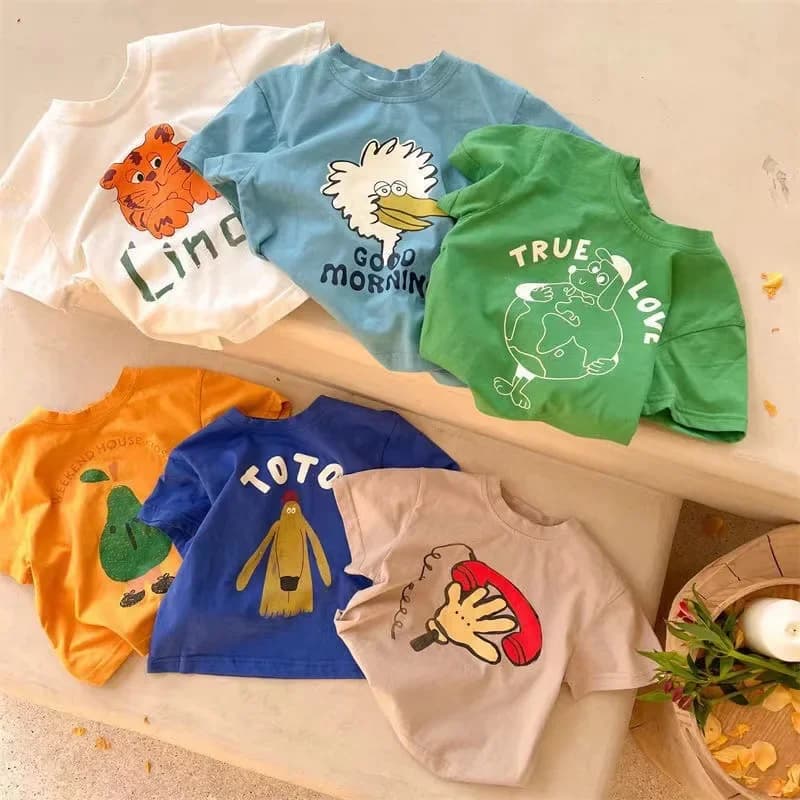 T-shirt per bambini Estate 2026, Top a maniche corte per ragazzi, Magliette per ragazze, Camicette per bambini con cartoni animati, Magliette per neonati, Abbigliamento esterno per bambini piccoli