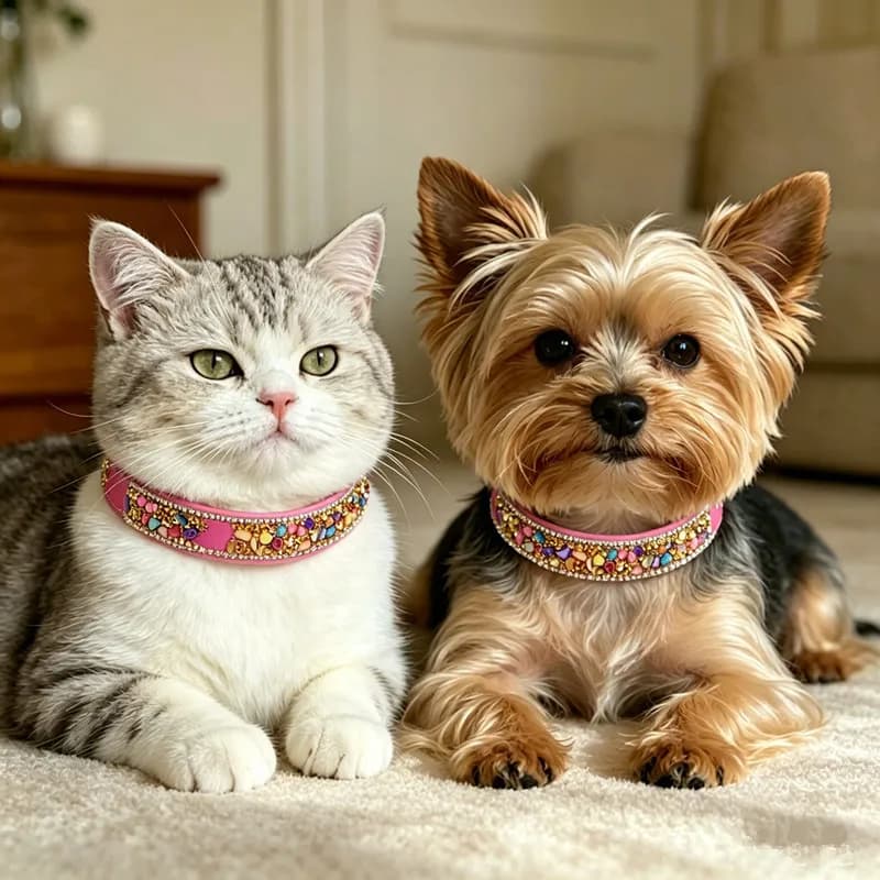 Bling Luxury Bling Crystal Diamond Pet Collar Adjustable Rhinestone PU Dog Cat Necklace Cute Princess Pet Accessories
