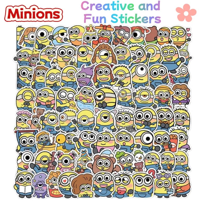 102 Adesivi Cartoon Minions, Stile Ins, Alta Qualità Cromatica, Espressioni Creative e Divertenti, Adesivi Decorativi per Cover di Cellulari
