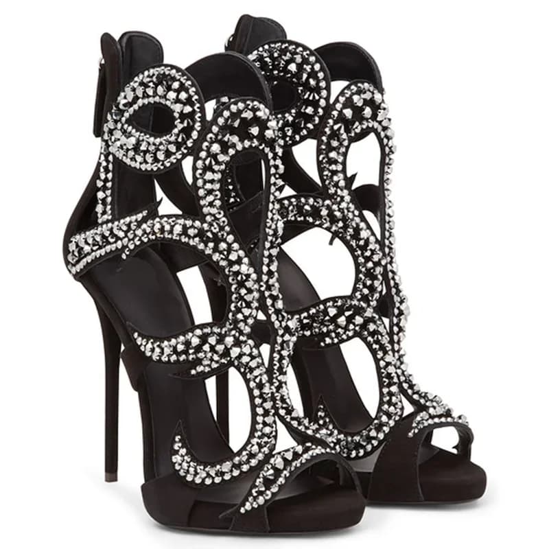 Sandals Stiletto with Multicolor Polished Crystals, Sexy, Round Toe, Covered Heel, Hinge, Patchwork, New Arrivals, Fashion Modern Women's Shoes