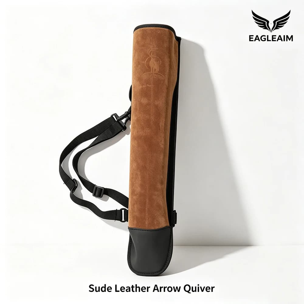 EAGLEAIM Suede Cow Leather Back Arrow Quiver Adjustable Single/Dual Shoulder Arrow Bag Hold 20-30 Arrows for Recurve Bow Hunting